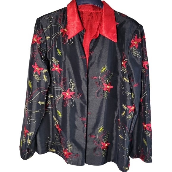 Red and black floral embroidered jacket Size 2X - Picture 8 of 8